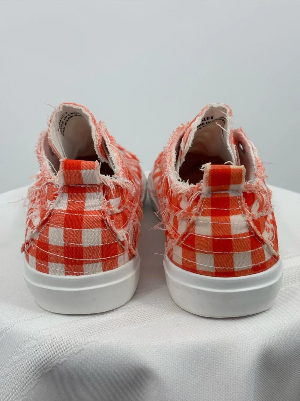 Corkys Babalu Orange & White Check Fray Sneakers Women’s Size 8